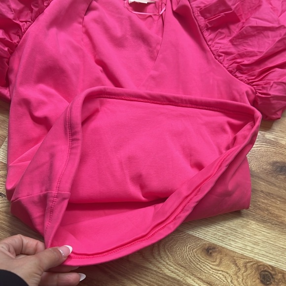 Anthropologie Maeve top in fushia puff sleeves V neck wrap style size M - Picture 10 of 15